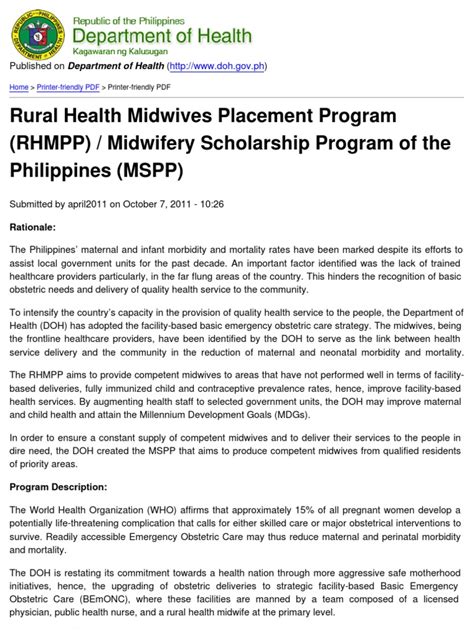 Rural Health Midwives Placement Program (RHMPP)/ Midwifery .